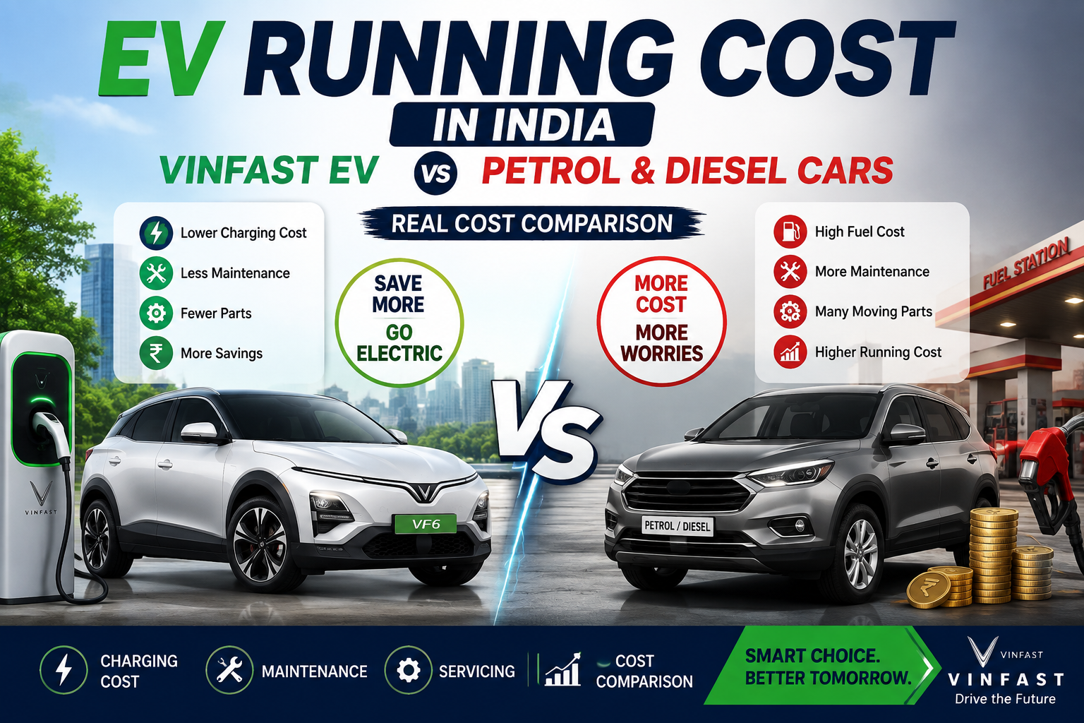 EV Running Cost in India: VinFast EV vs Petrol & Diesel Cars